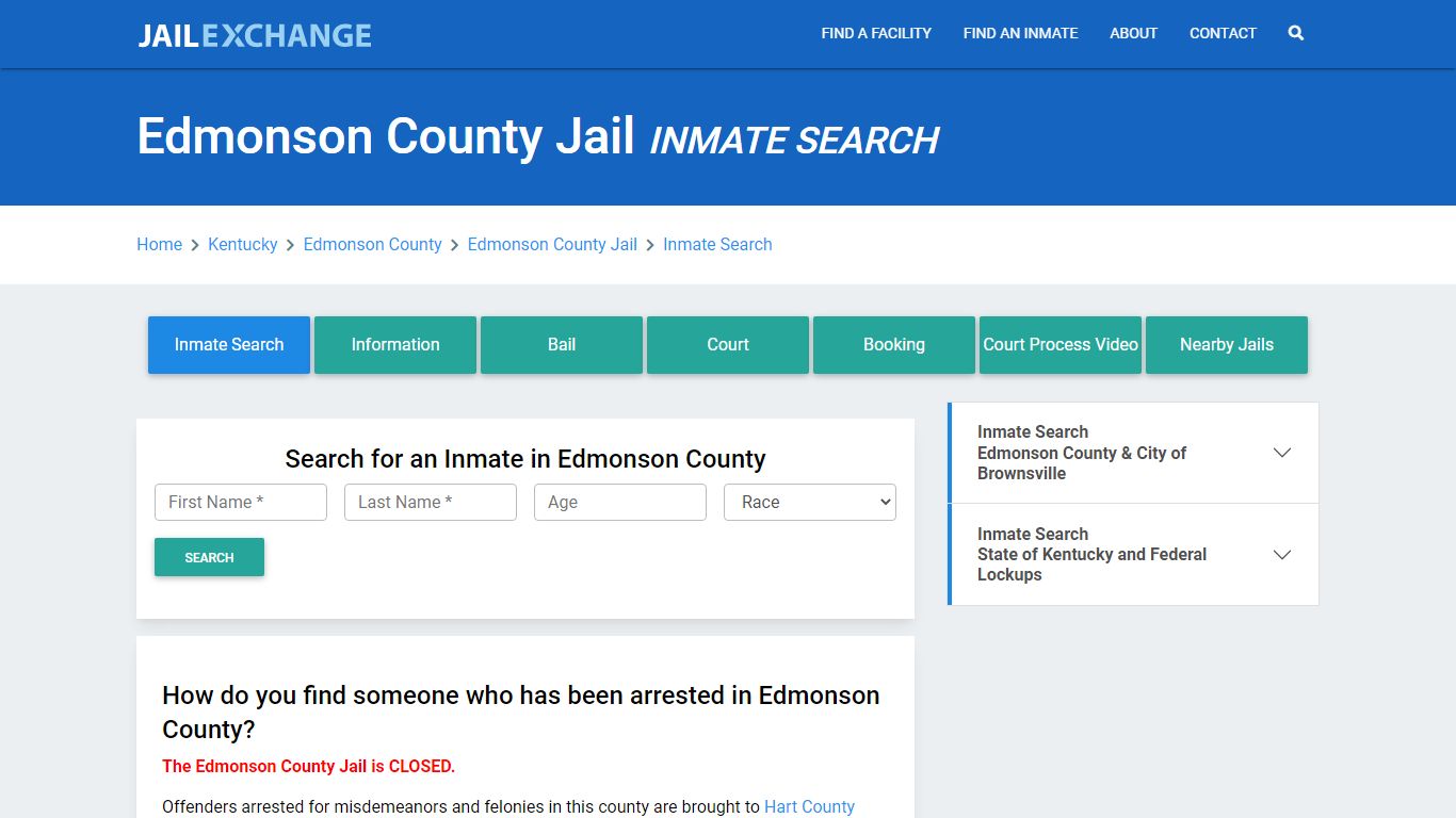 Edmonson County Jail, KY Inmate Search: Roster & Mugshots