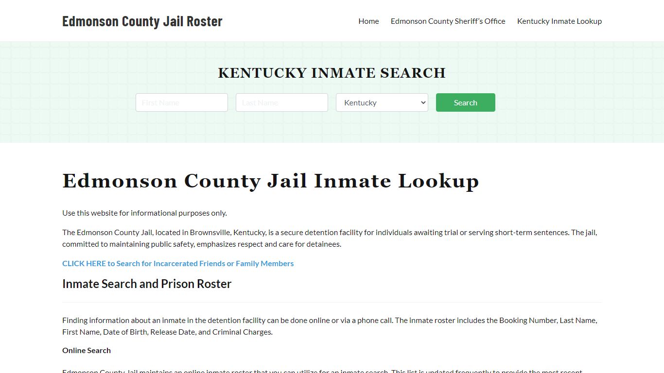 Edmonson County Jail Roster Lookup, KY, Inmate Search