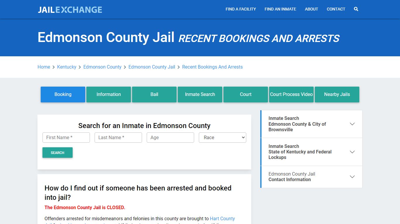 Edmonson County Jail Recent Bookings And Arrests - Jail Exchange