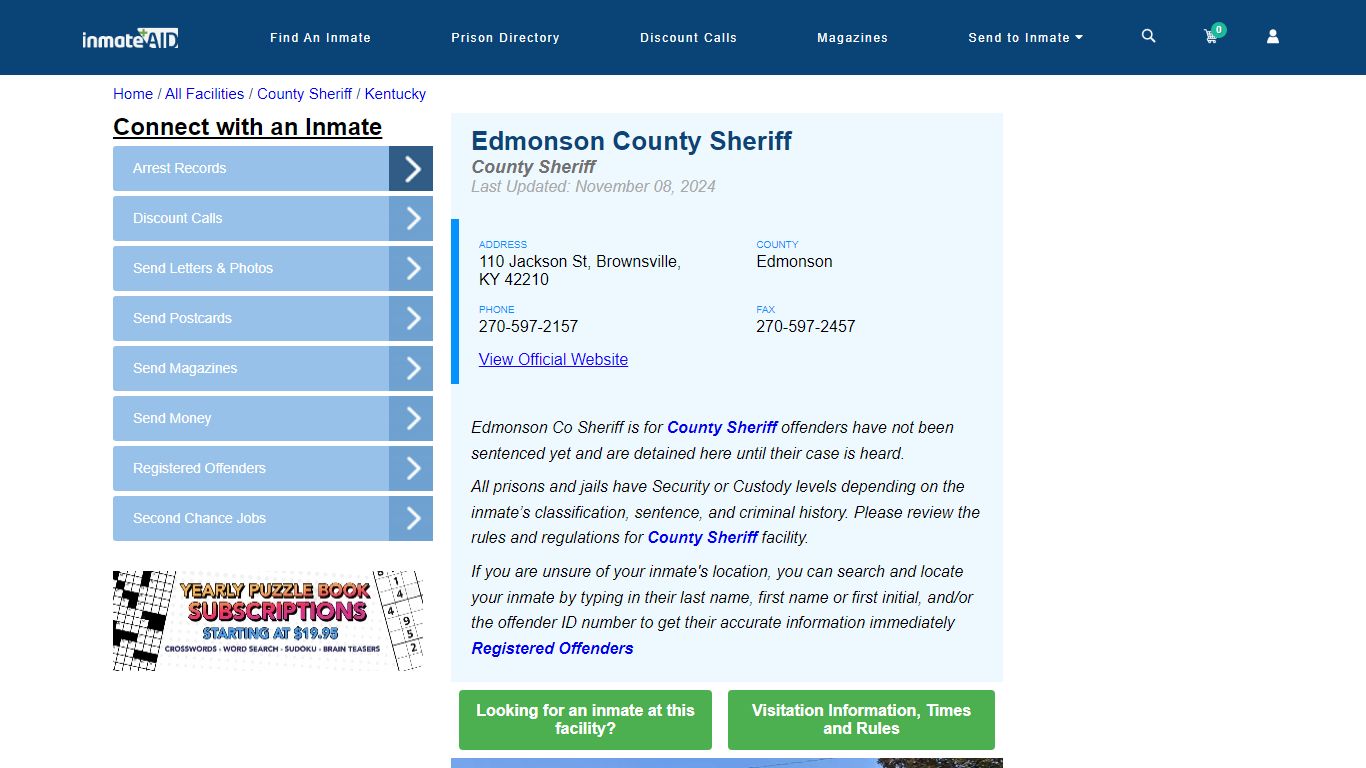 Edmonson County Sheriff - Arrests Warrants - InmateAid