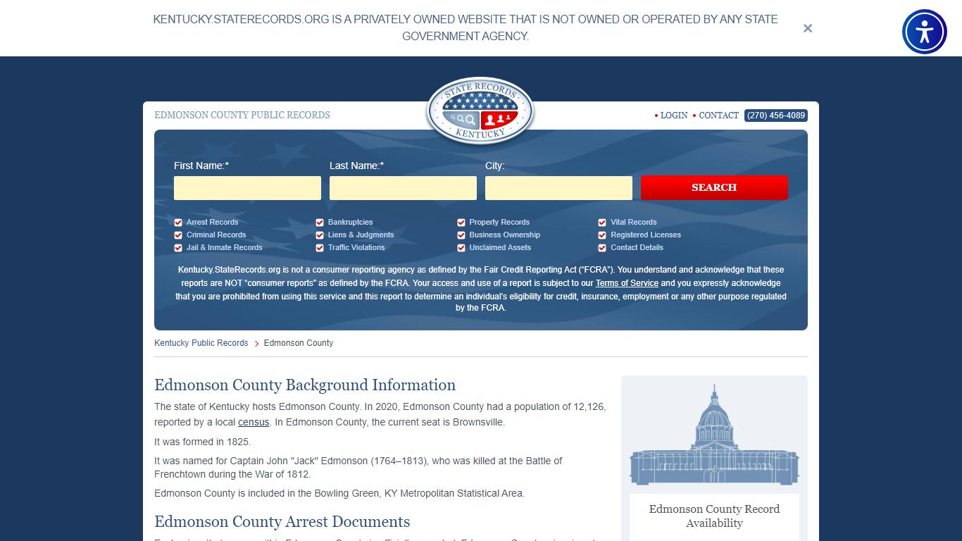 Edmonson County Arrest, Court, and Public Records | StateRecords.org